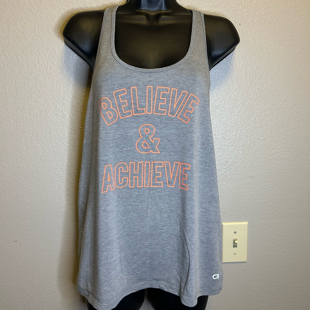 Gap 'Believe And Achieve' Gray Racerback Tank Workout Gym Exercise Shirt Sz M